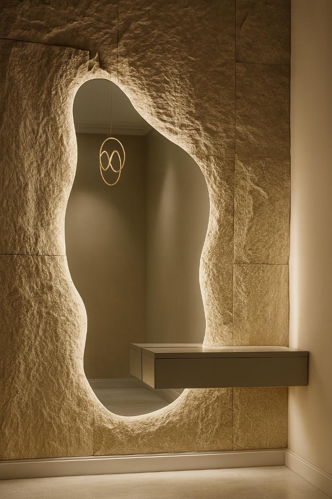 Espejo Beth con pared texturizada